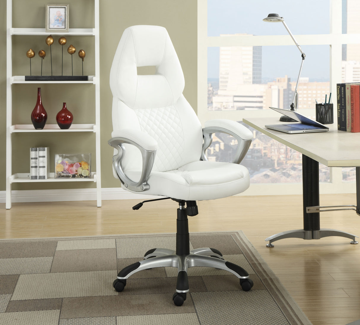 Bruce Adjustable Height Office Chair White And Silver