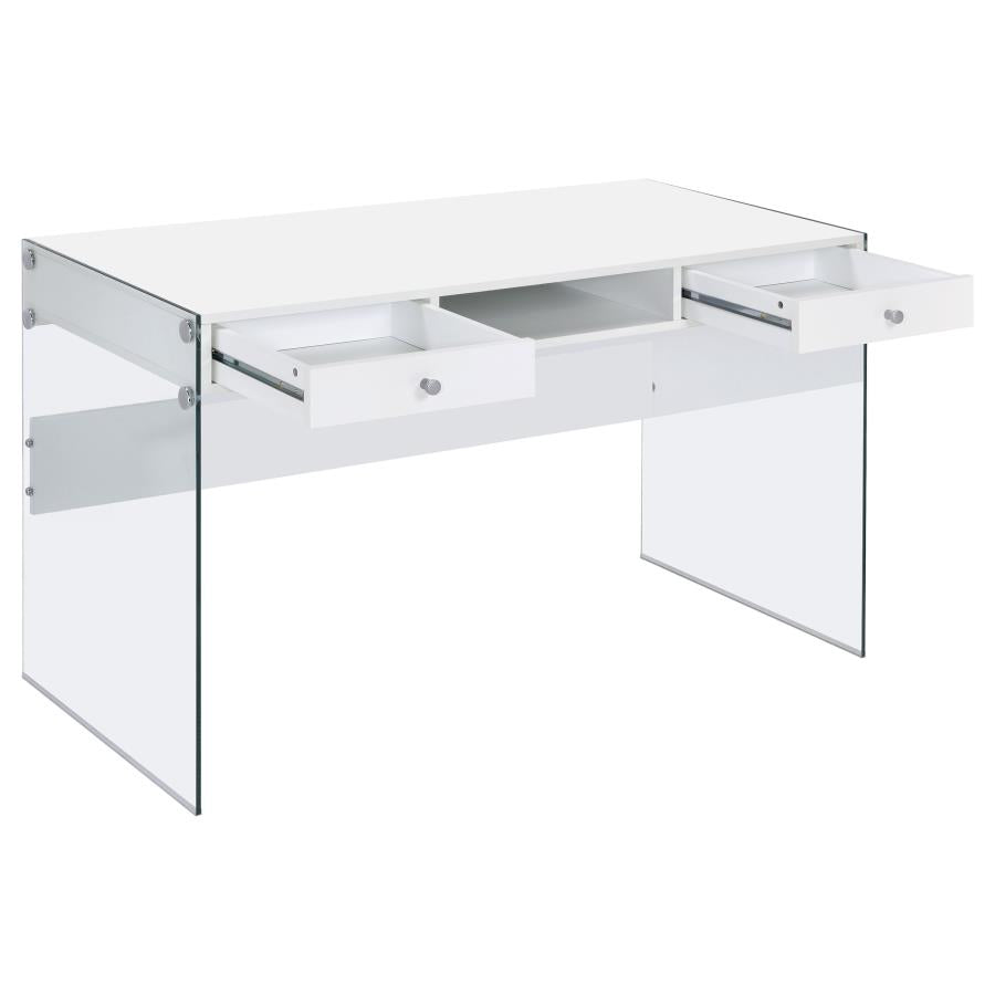 Dobrev 2-Drawer Writing Desk Glossy White And Clear