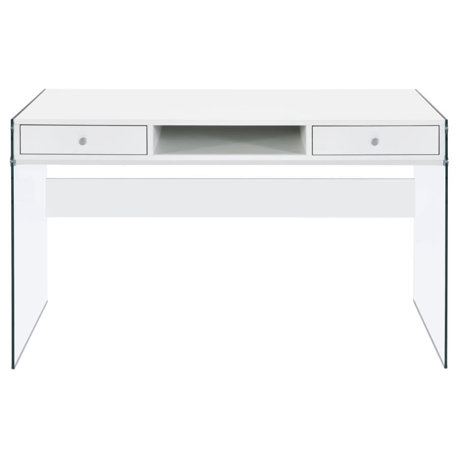 Dobrev 2-Drawer Writing Desk Glossy White And Clear