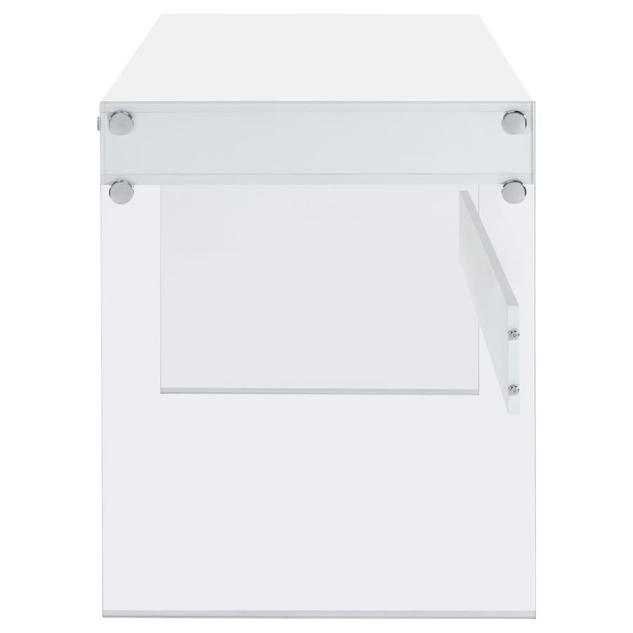 Dobrev 2-Drawer Writing Desk Glossy White And Clear
