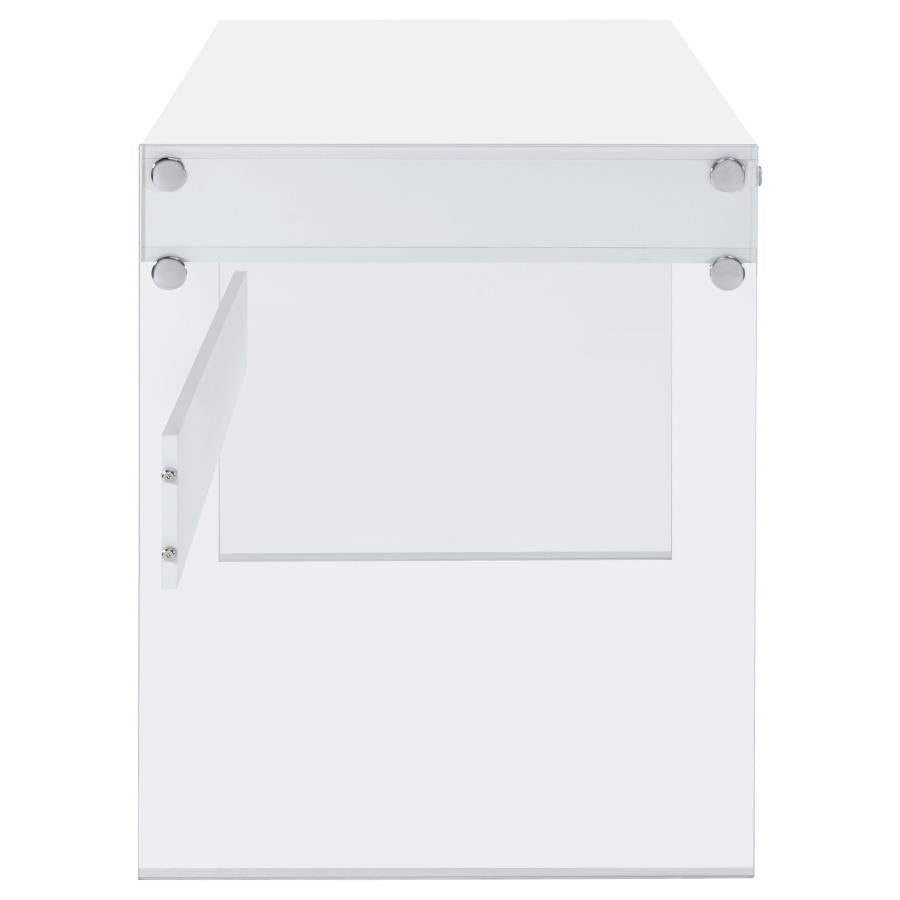 Dobrev 2-Drawer Writing Desk Glossy White And Clear
