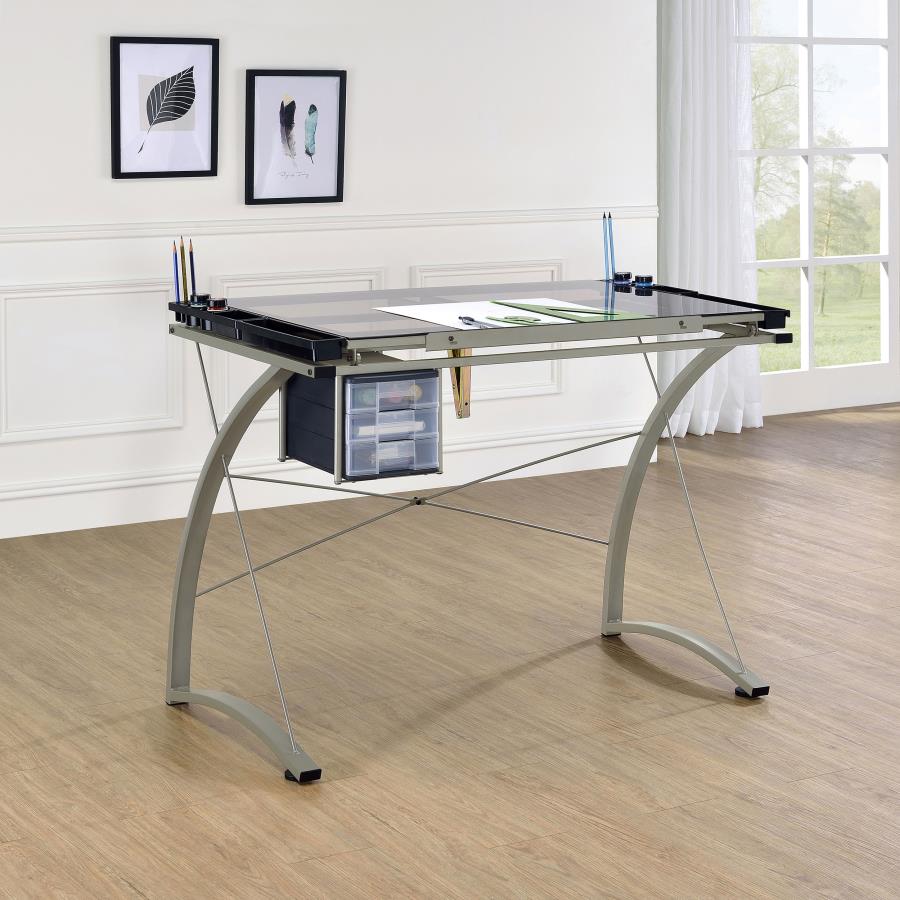 Melo Drafting Desk With 3-Drawer Champagne