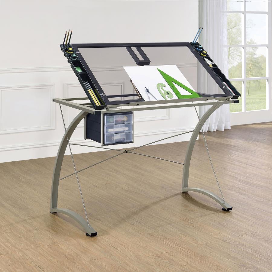 Melo Drafting Desk With 3-Drawer Champagne