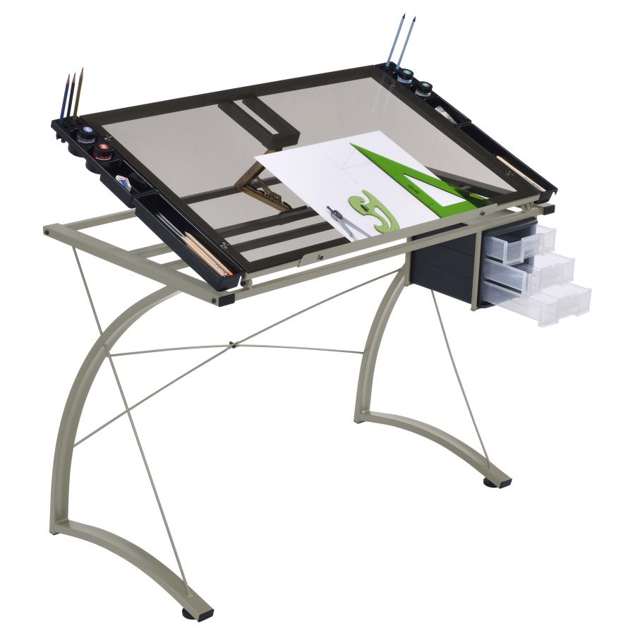 Melo Drafting Desk With 3-Drawer Champagne