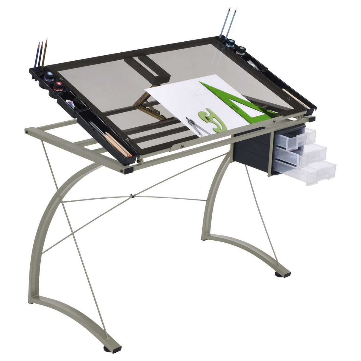 Melo Drafting Desk With 3-Drawer Champagne