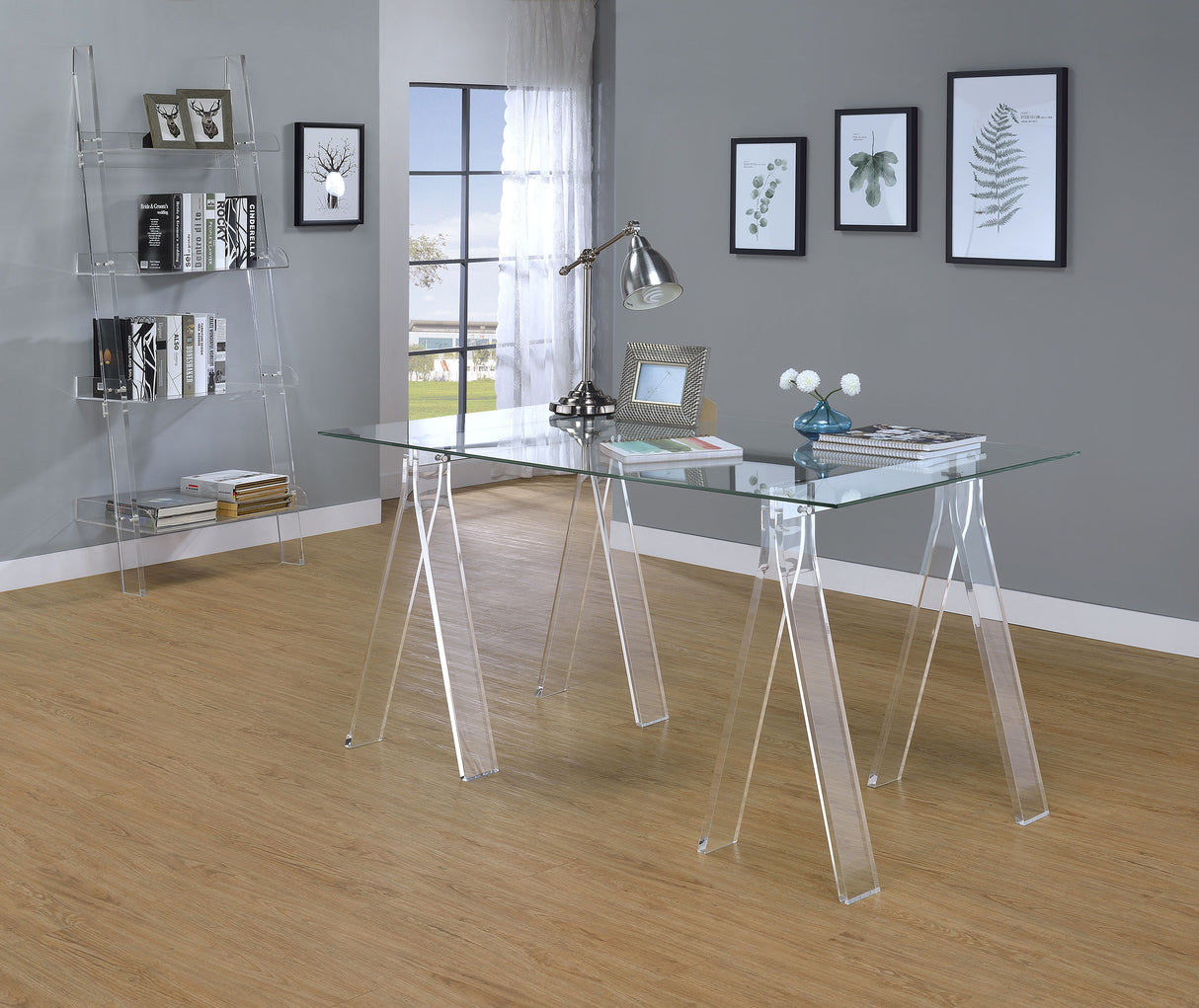 Amaturo Clear 59-Inch Glass Top Acrylic Writing Desk