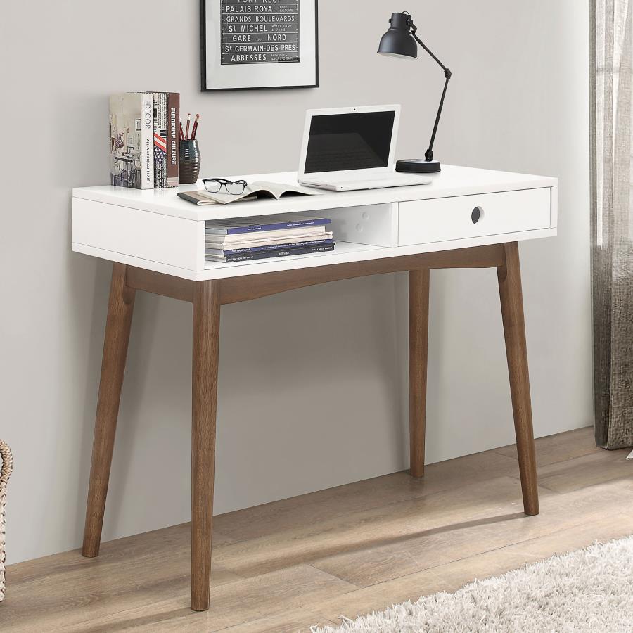 Bradenton 1-Drawer Writing Desk White And Walnut