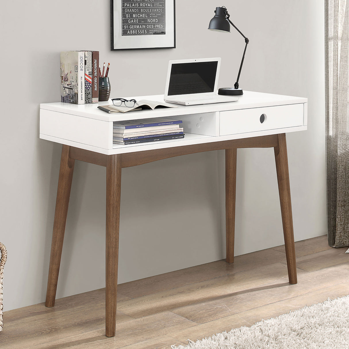 Bradenton 1-Drawer Writing Desk White And Walnut