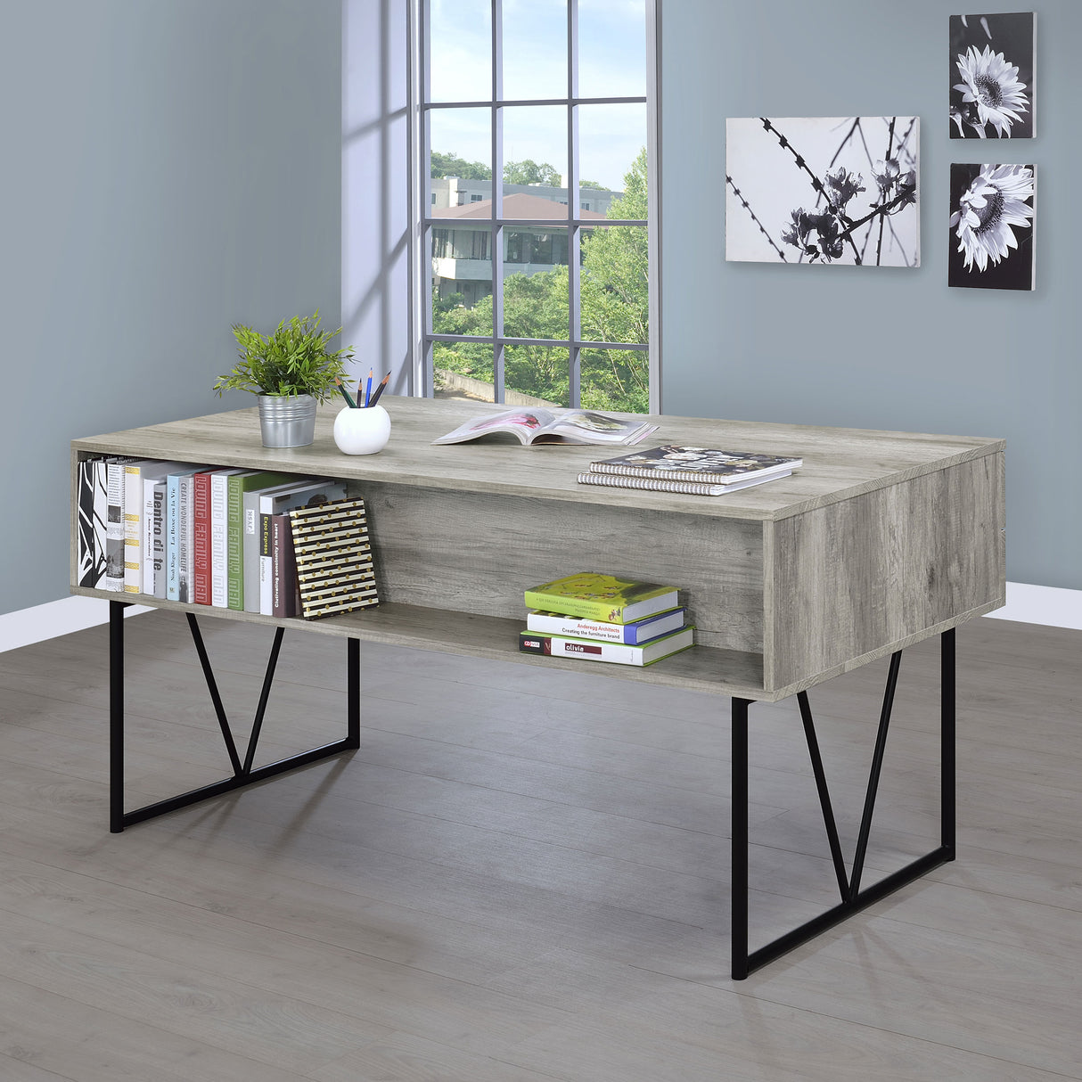 Analiese 4-Drawer Writing Desk Grey Driftwood