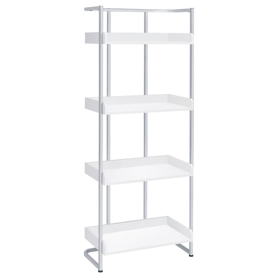 Ember 4-Shelf Bookcase White High Gloss And Chrome