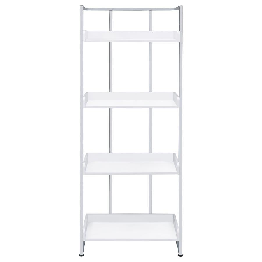 Ember 4-Shelf Bookcase White High Gloss And Chrome