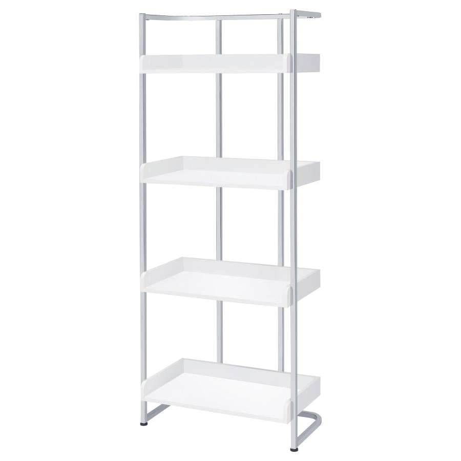 Ember 4-Shelf Bookcase White High Gloss And Chrome