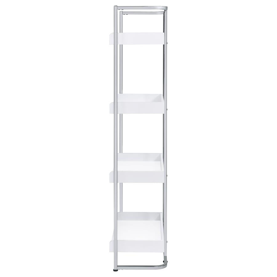 Ember 4-Shelf Bookcase White High Gloss And Chrome