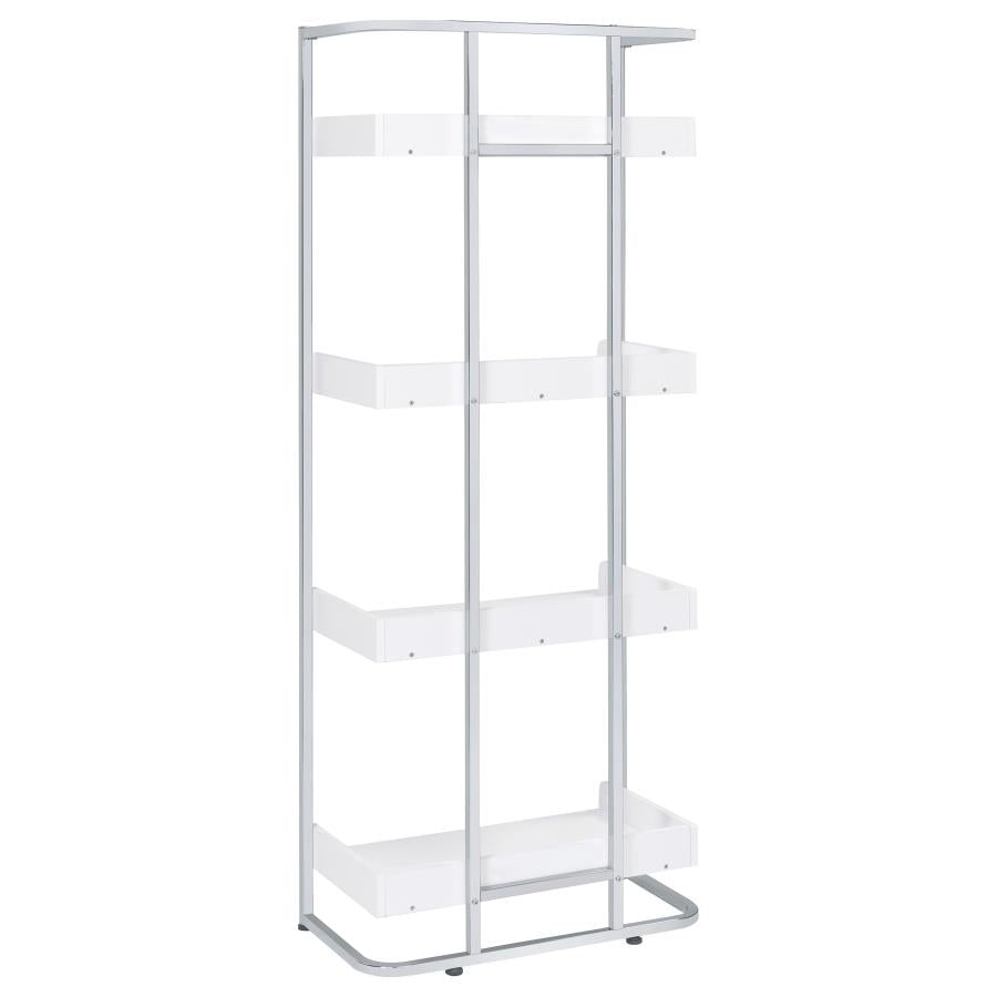 Ember 4-Shelf Bookcase White High Gloss And Chrome