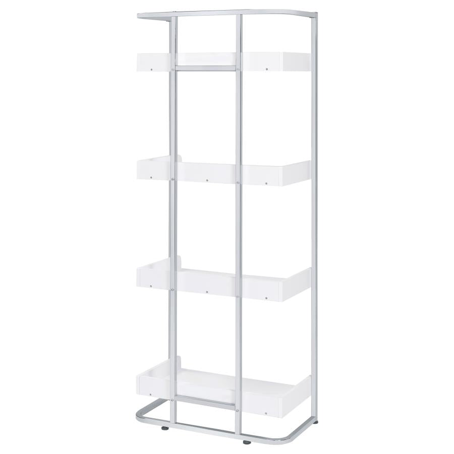 Ember 4-Shelf Bookcase White High Gloss And Chrome