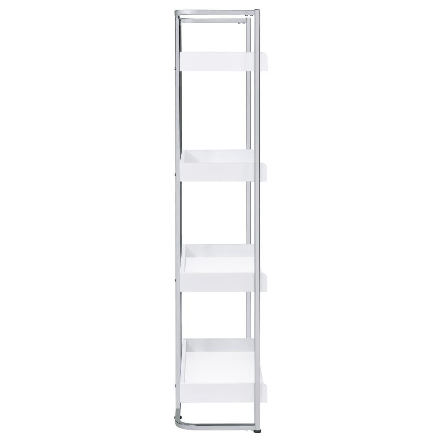 Ember 4-Shelf Bookcase White High Gloss And Chrome