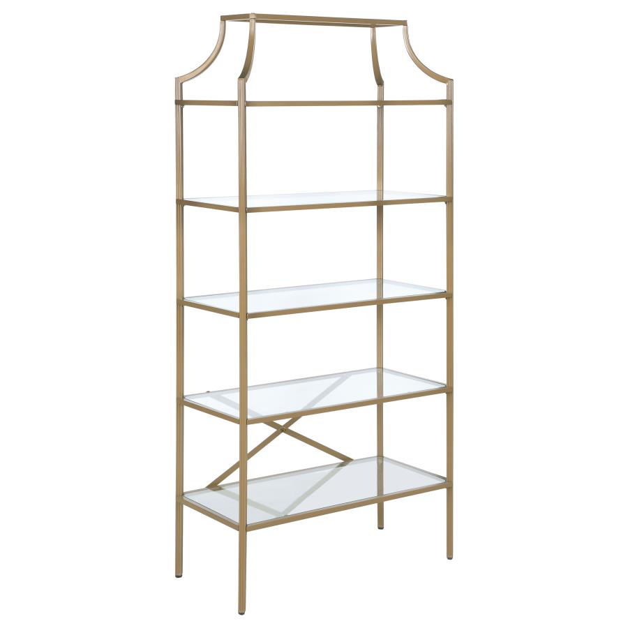 Serena 5-Tier Tempered Glass Shelves Bookcase Matte Gold