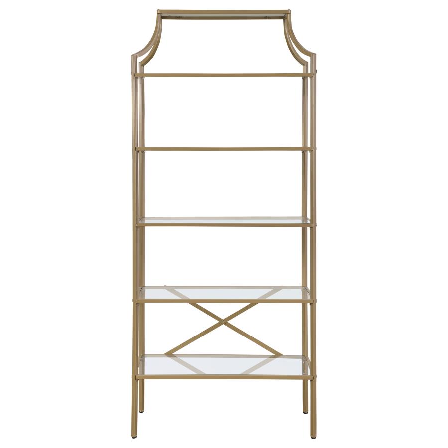 Serena 5-Tier Tempered Glass Shelves Bookcase Matte Gold