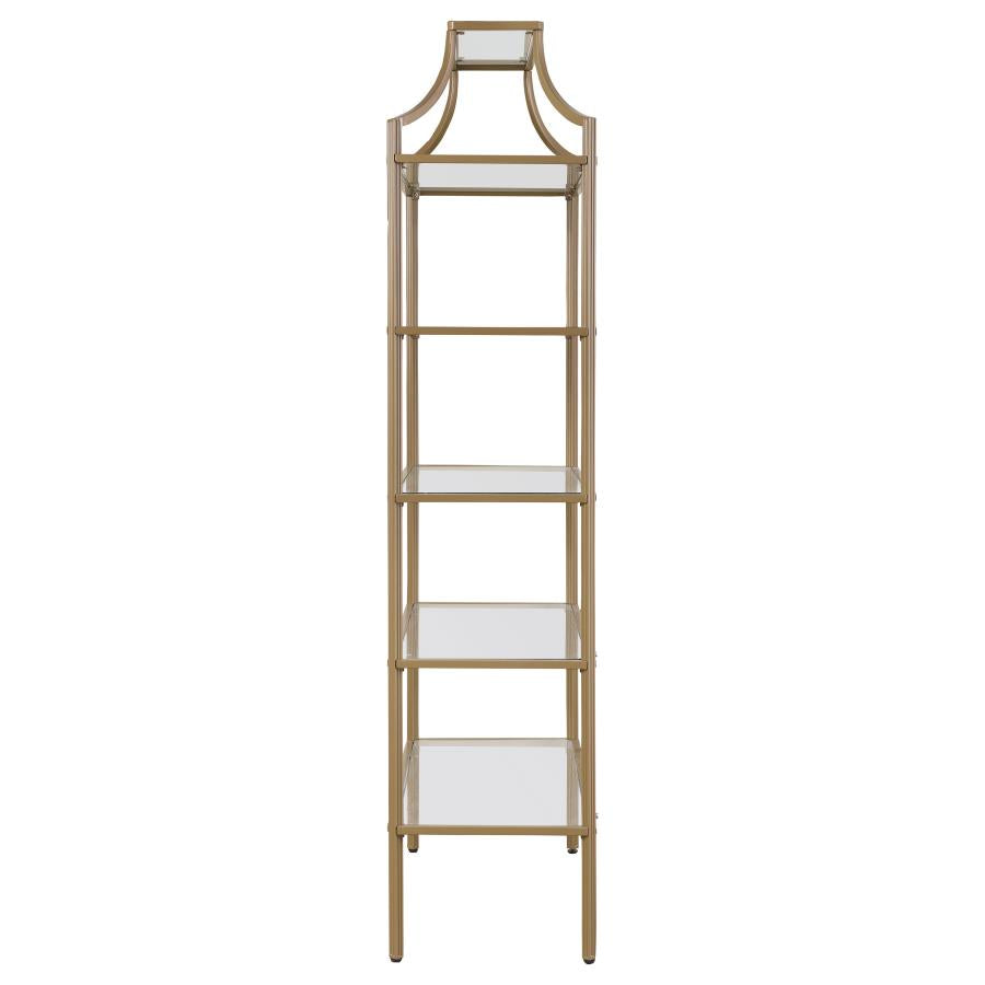 Serena 5-Tier Tempered Glass Shelves Bookcase Matte Gold