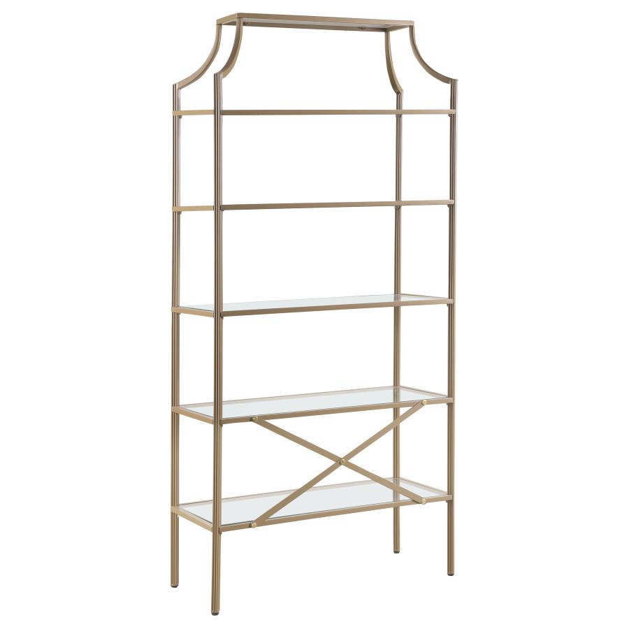 Serena 5-Tier Tempered Glass Shelves Bookcase Matte Gold