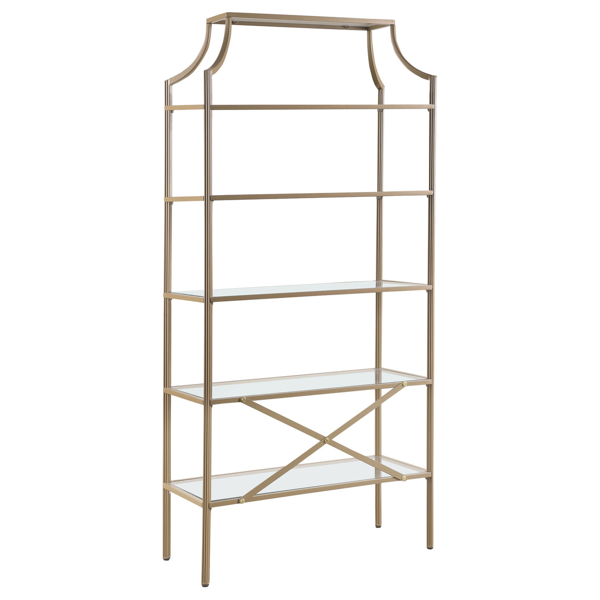 Serena 5-Tier Tempered Glass Shelves Bookcase Matte Gold