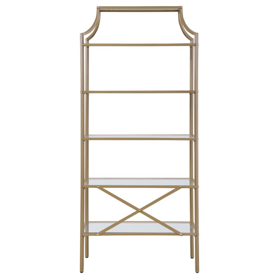 Serena 5-Tier Tempered Glass Shelves Bookcase Matte Gold