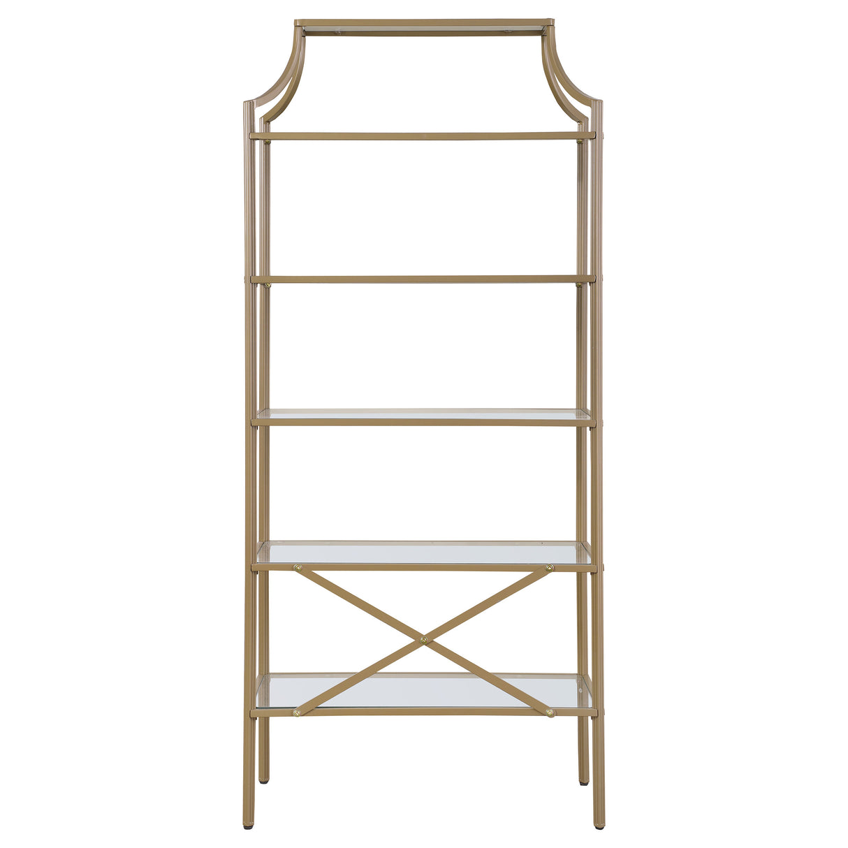 Serena 5-Tier Tempered Glass Shelves Bookcase Matte Gold