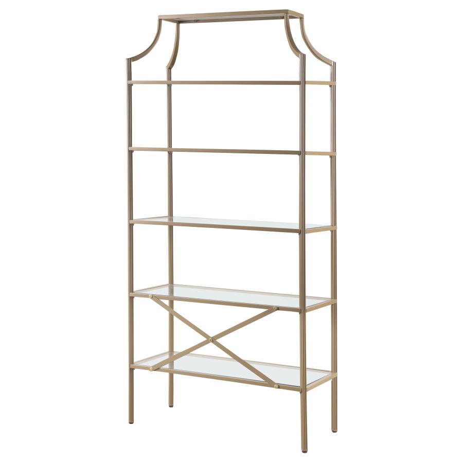 Serena 5-Tier Tempered Glass Shelves Bookcase Matte Gold