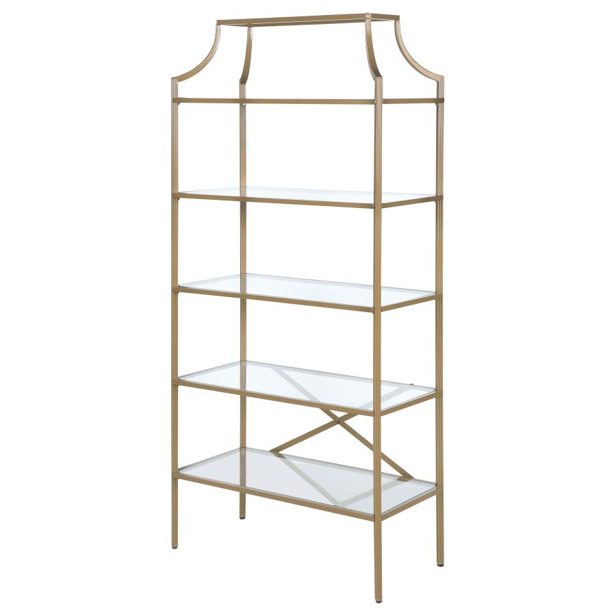 Serena 5-Tier Tempered Glass Shelves Bookcase Matte Gold