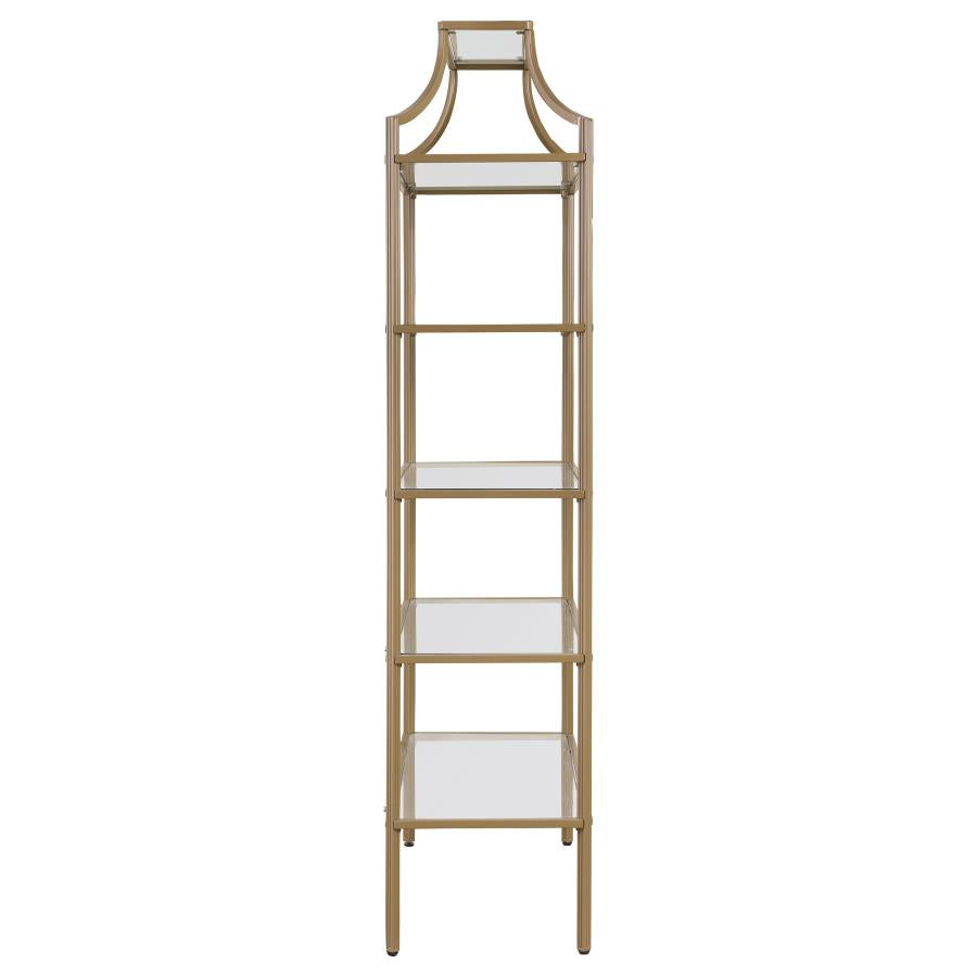 Serena 5-Tier Tempered Glass Shelves Bookcase Matte Gold