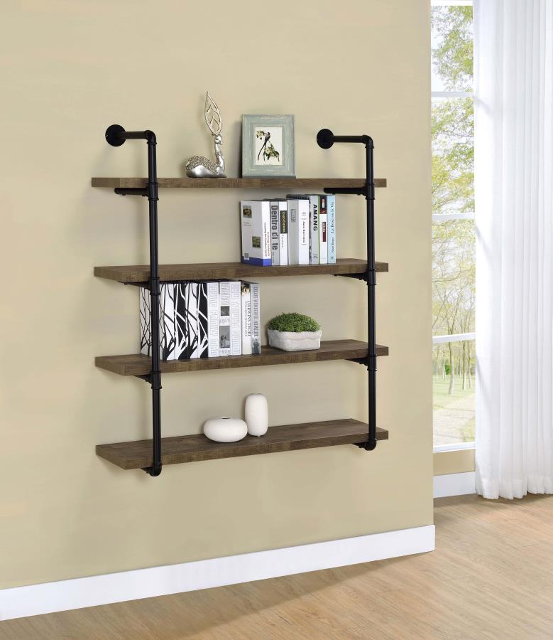 Elmcrest 40-Inch Wall Shelf Black And Rustic Oak