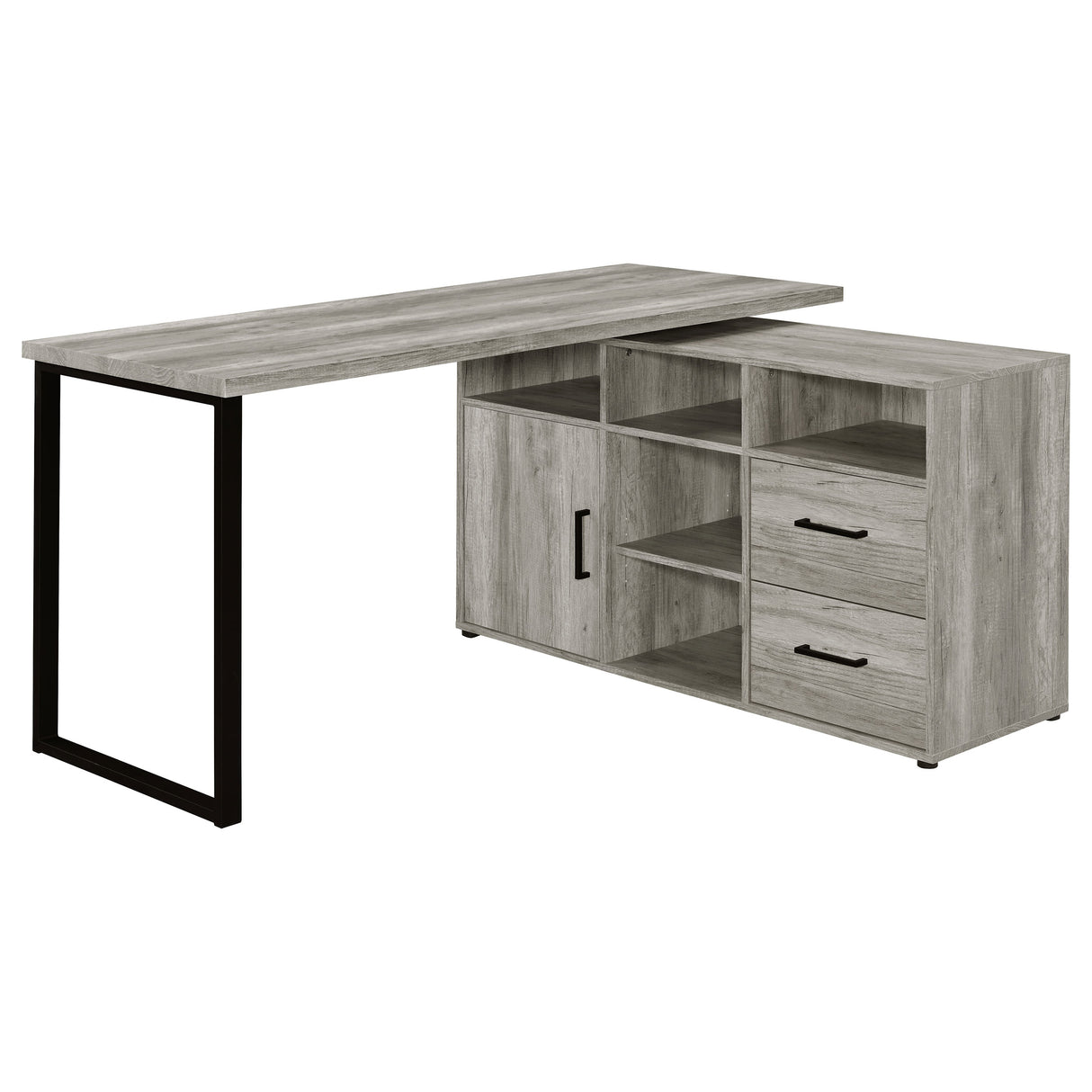 Hertford L-Shape Office Desk With Storage Grey Driftwood