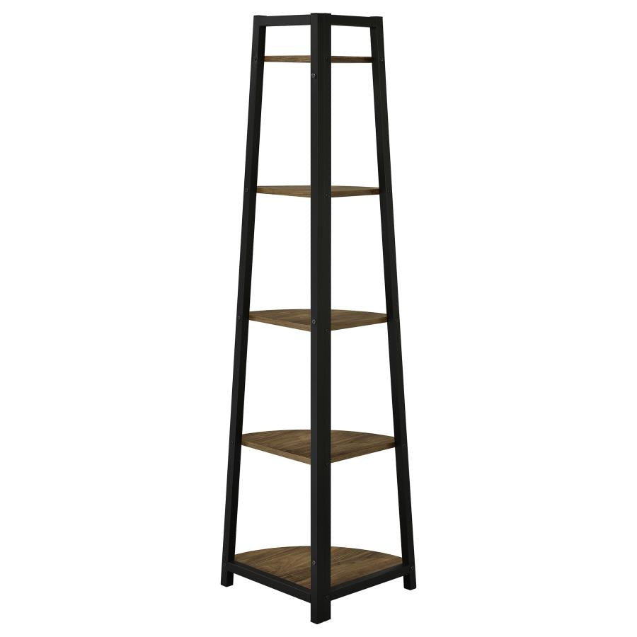 Jacksonville 5-Tier Corner Bookcase Aged Walnut