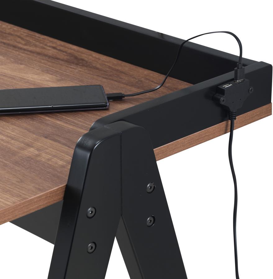 Raul Writing Desk Walnut And Black With Usb Ports