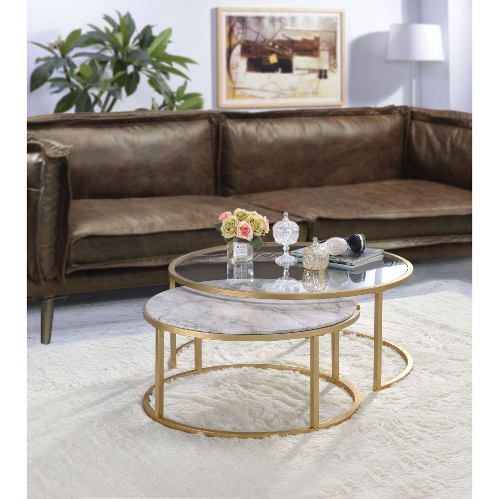 Shanish Faux Marble Top & Gold Finish Coffee Table