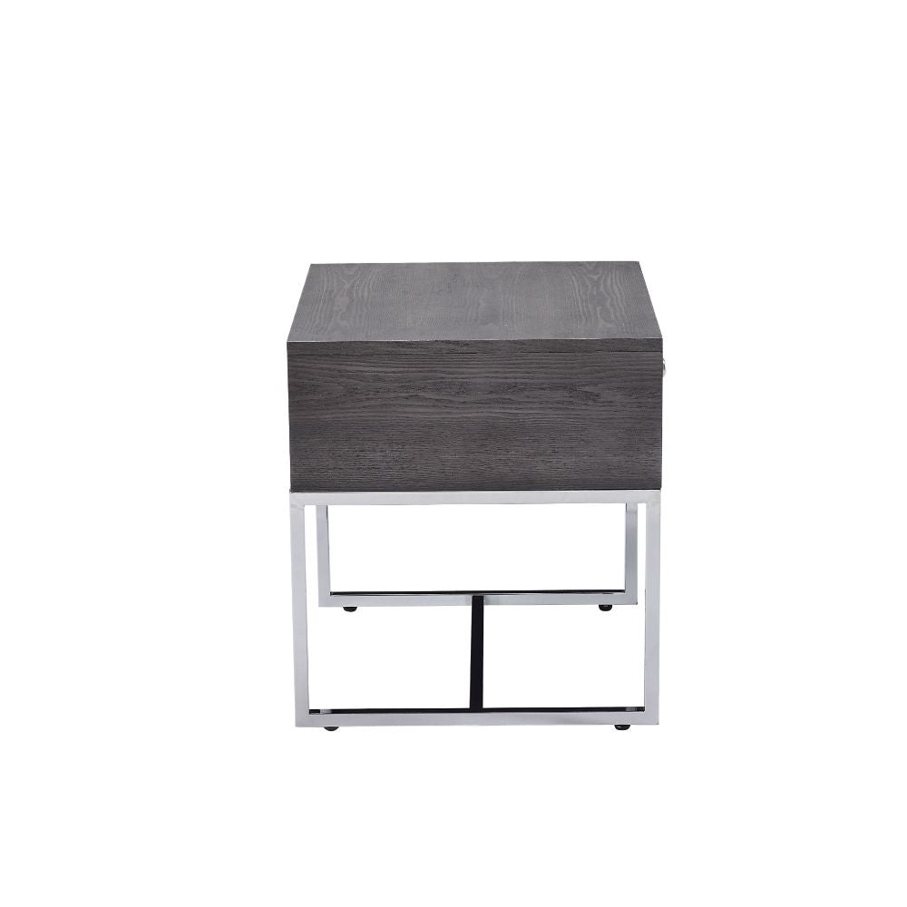 Iban Gray Oak & Chrome Finish End Table