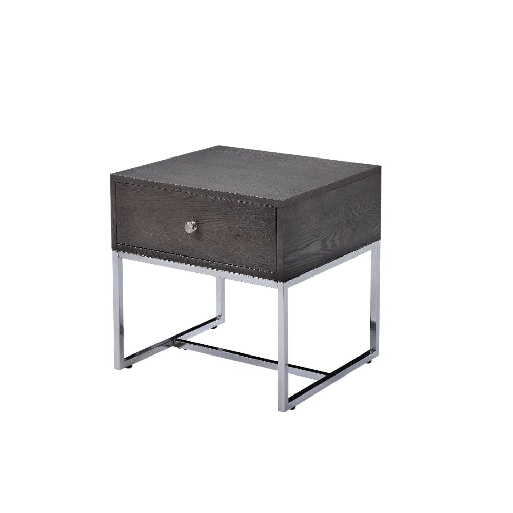 Iban Gray Oak & Chrome Finish End Table
