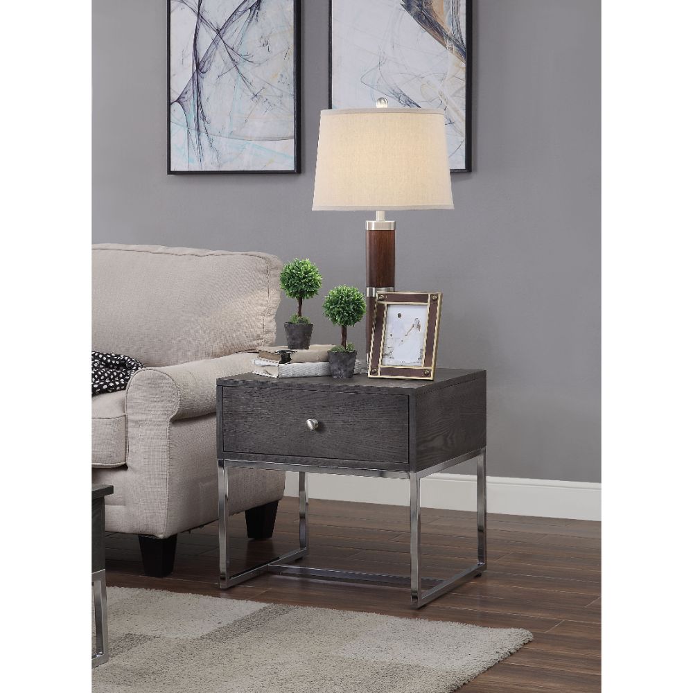 Iban Gray Oak & Chrome Finish End Table