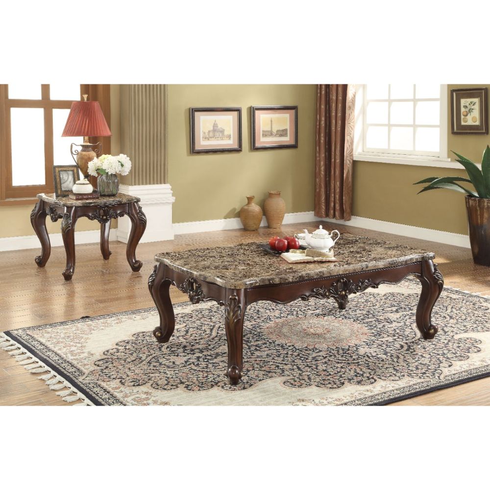 Devayne Marble Top & Dark Walnut Finish Coffee Table