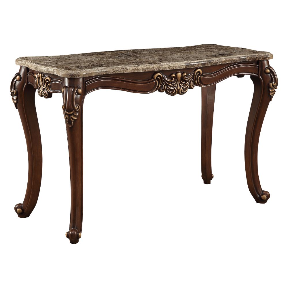 Mehadi Marble Top & Walnut Finish Accent Table