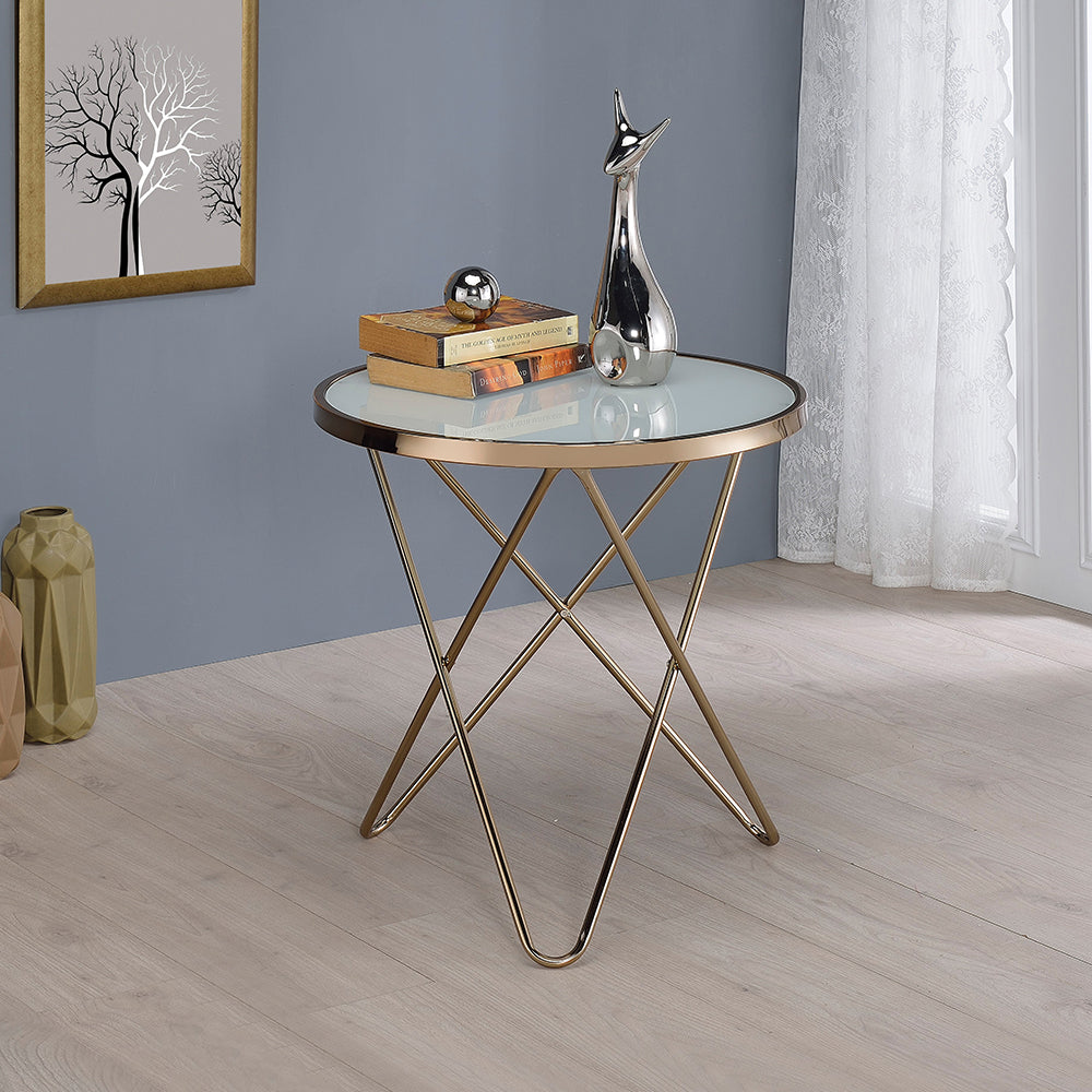 Valora Frosted Glass Top & Champagne Finish End Table