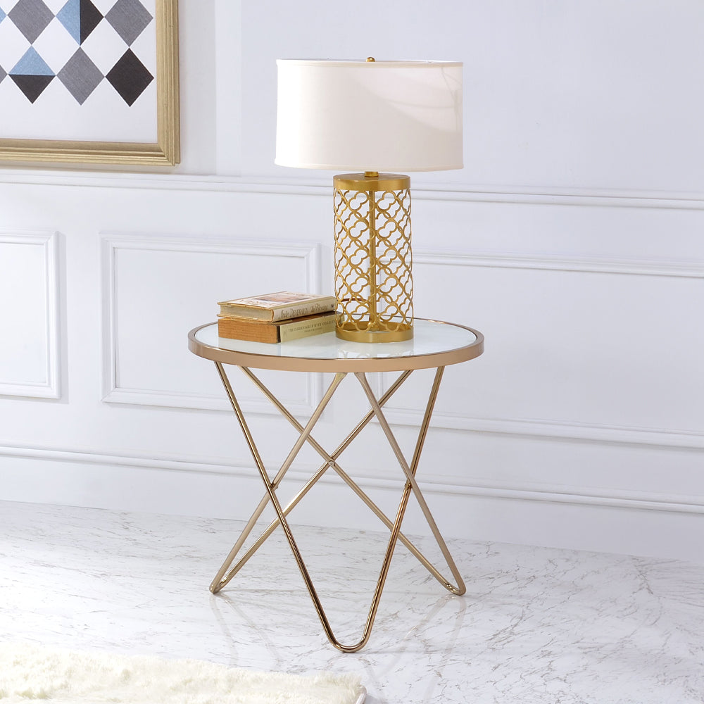 Valora Frosted Glass Top & Champagne Finish End Table