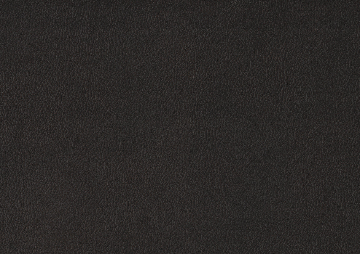 Aram Dark Brown Faux Leather Double Reclining Sofa with Center Drop-Down Cup Holders, Receptacles, Hidden Drawer and USB Ports