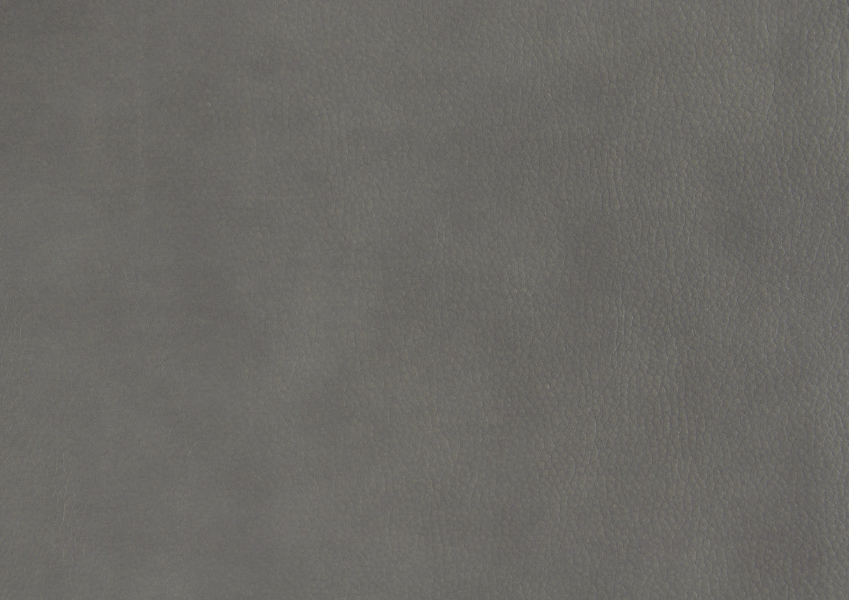 Aram Gray Faux Leather Double Reclining Sofa with Center Drop-Down Cup Holders, Receptacles, Hidden Drawer and USB Ports