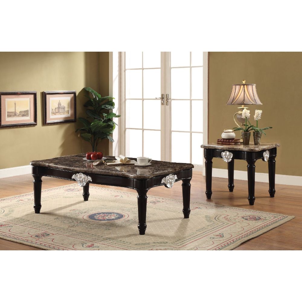 Ernestine Marble Top & Black Finish Coffee Table