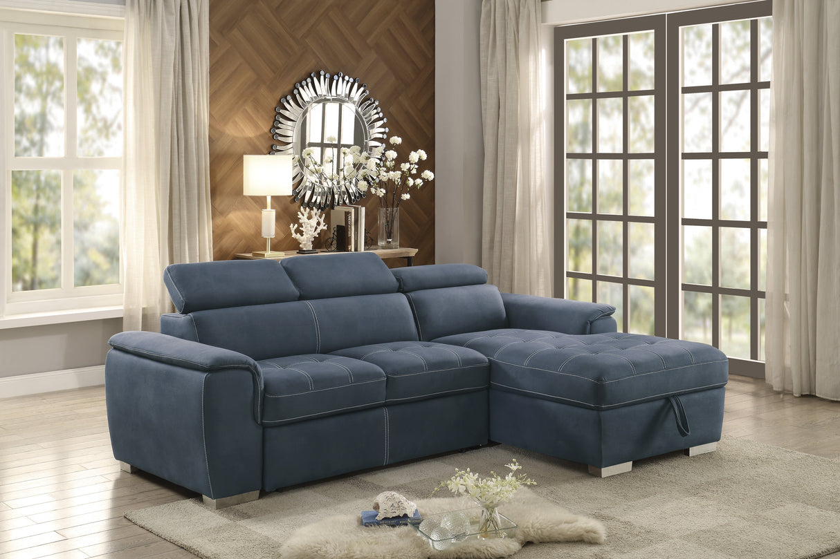 Ferriday 2-Piece Sectional With Adjustable Headrests, Pull-Out Bed And Right Chaise Hidden Storage