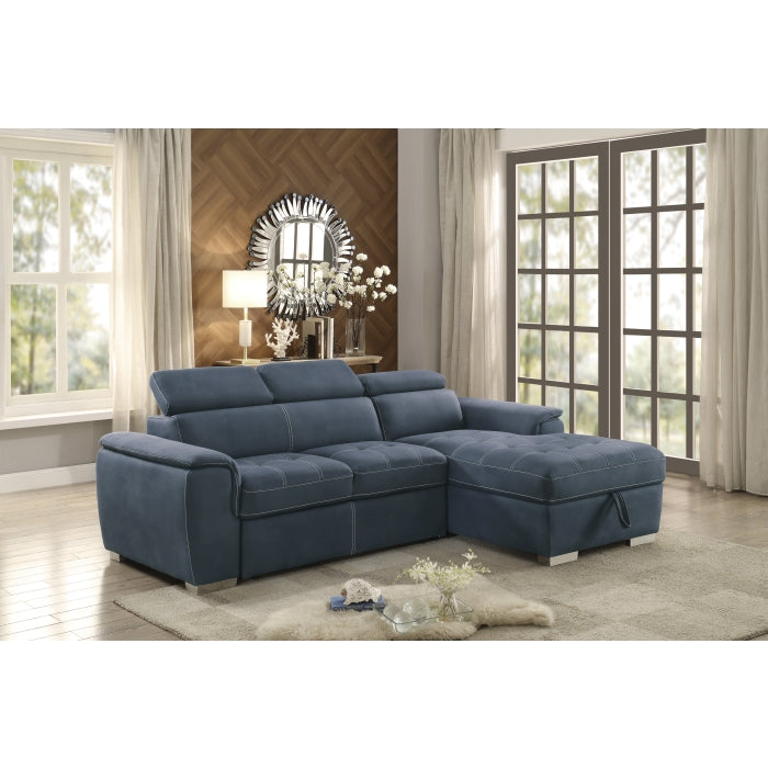Ferriday 2-Piece Sectional With Adjustable Headrests, Pull-Out Bed And Right Chaise Hidden Storage