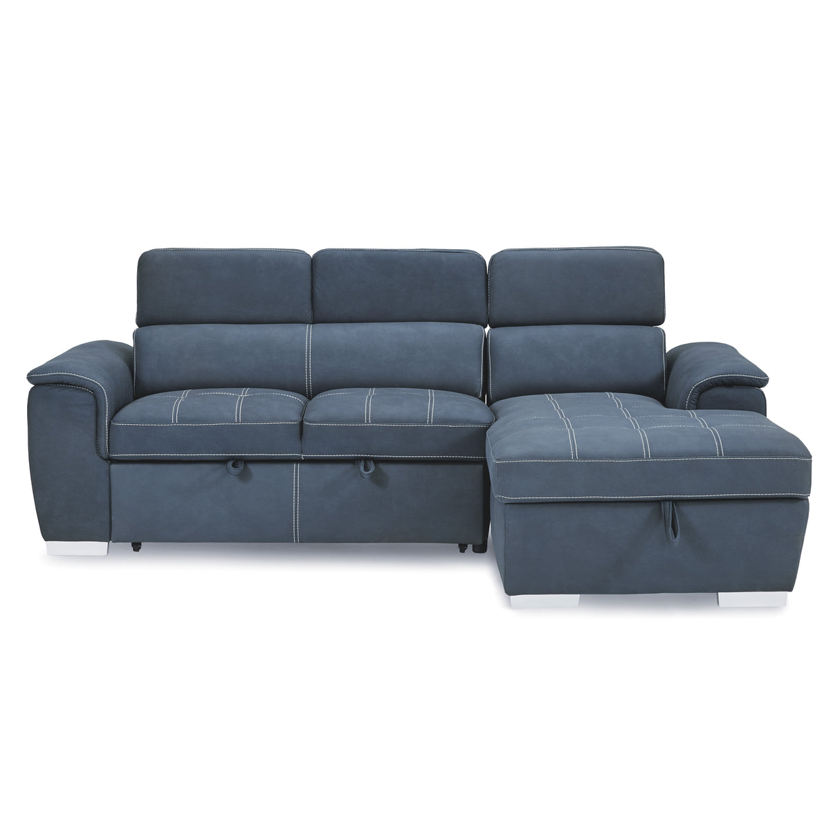 Ferriday 2-Piece Sectional With Adjustable Headrests, Pull-Out Bed And Right Chaise Hidden Storage