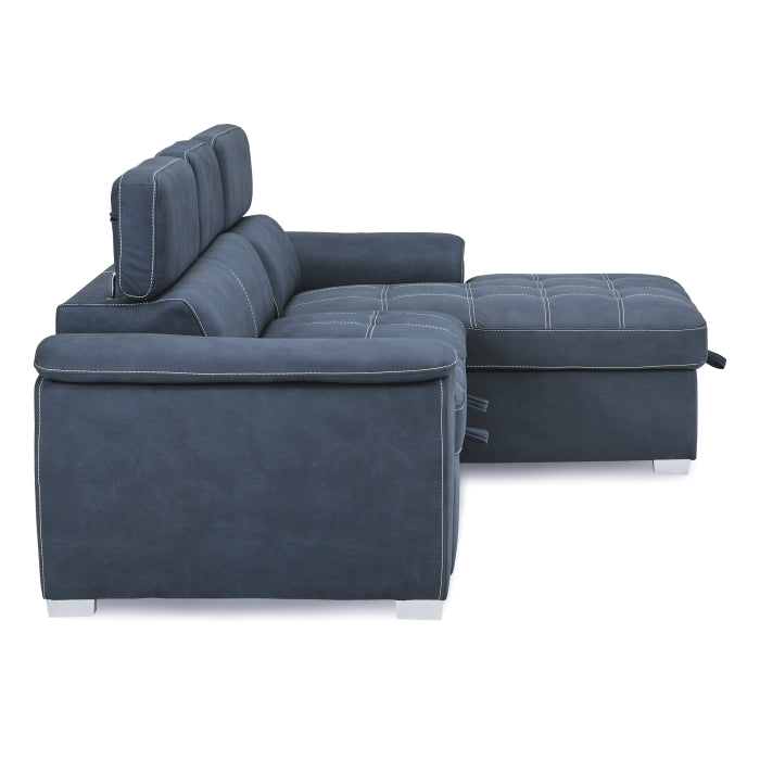 Ferriday 2-Piece Sectional With Adjustable Headrests, Pull-Out Bed And Right Chaise Hidden Storage