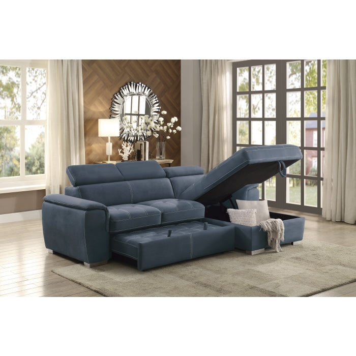 Ferriday 2-Piece Sectional With Adjustable Headrests, Pull-Out Bed And Right Chaise Hidden Storage